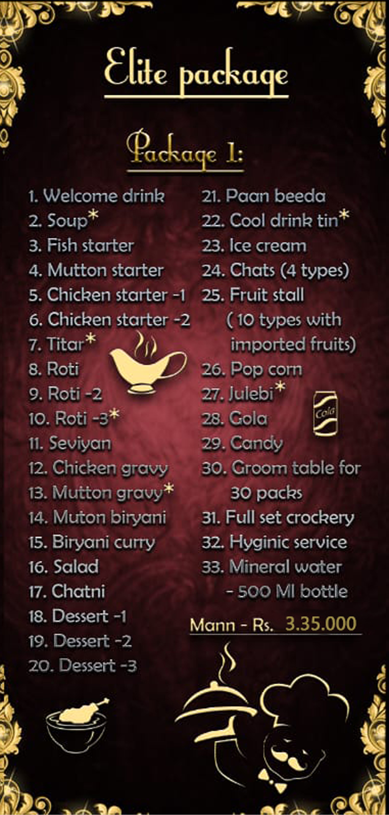 Elite Package 1 Menu
